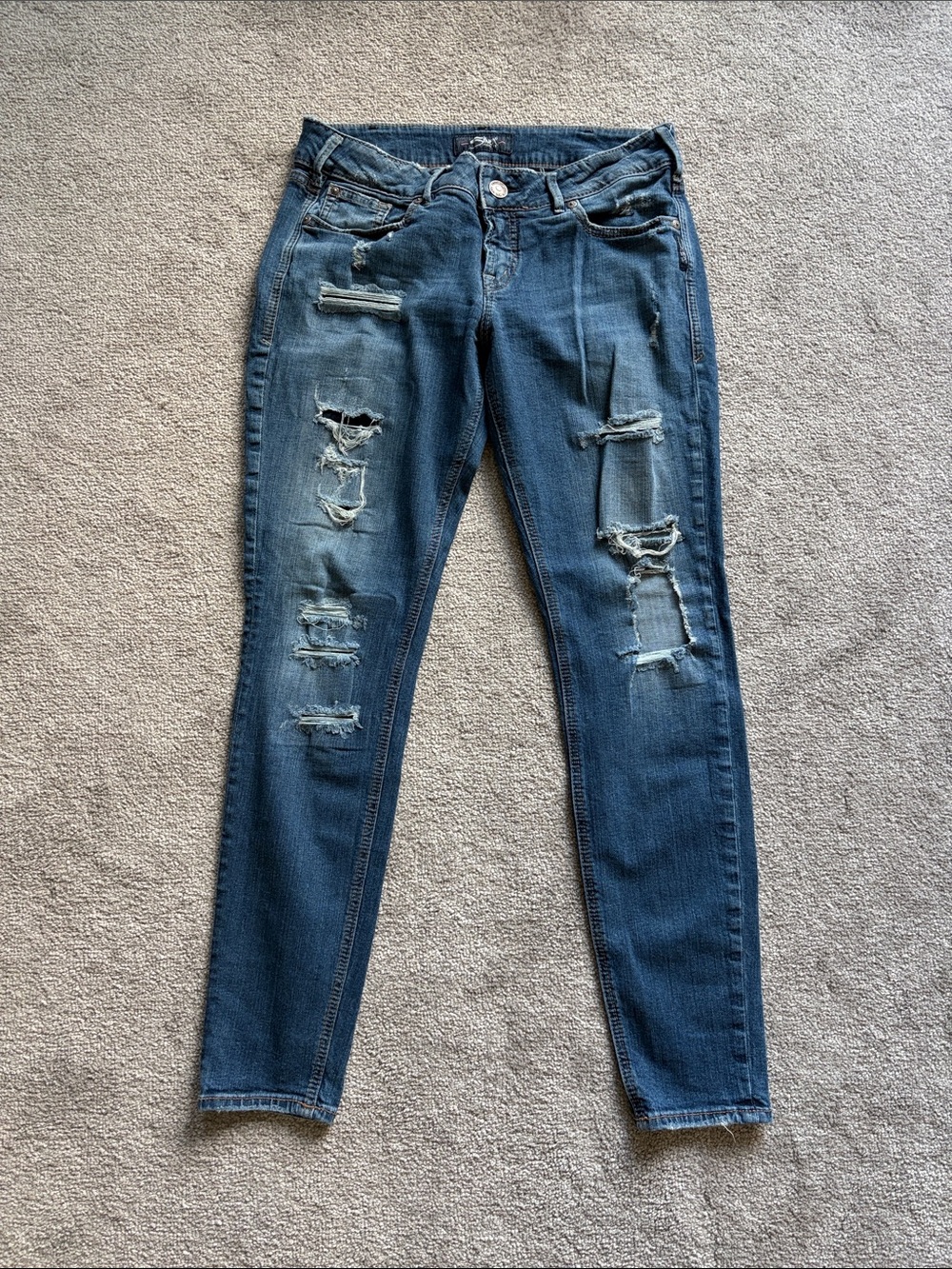 Silver Jeans Women's Ripped Skinny Jeans - Dark Blue